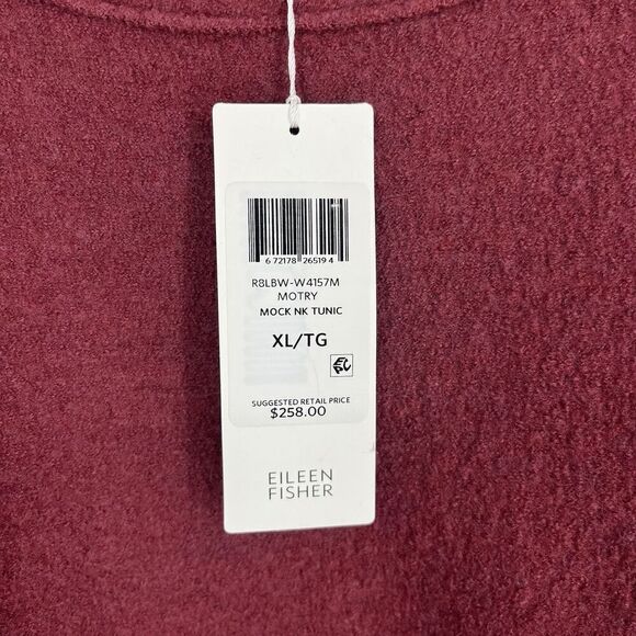 Eileen Fisher Sweater Size XL Womens Maroon Boiled Wool Mock Neck Tunic Top - Picture 6 of 12